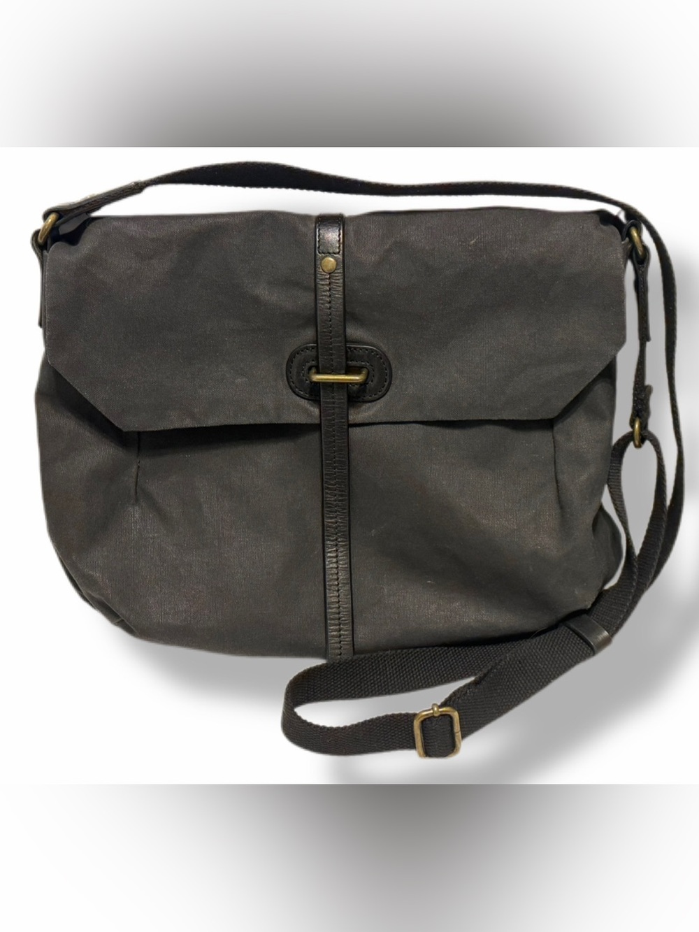 Property Of Amsterdam Waxed Canvas Leather Messenger Crossbody Bag Black